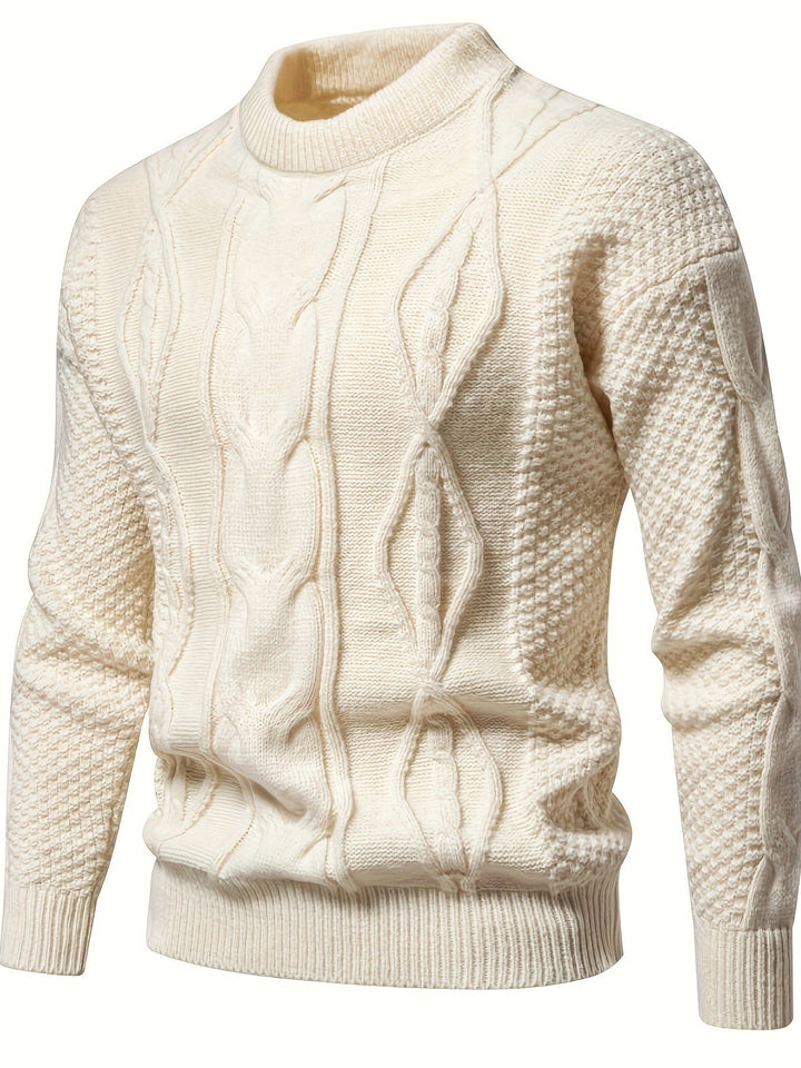 Jarvis™ | Men's Cable Front Crew Neck Sweater with Honeycomb Sleeves