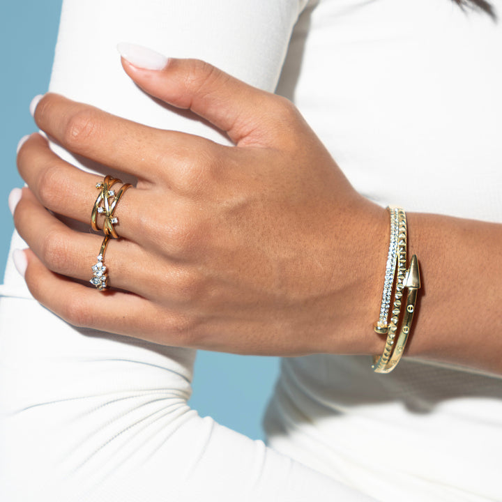 Gold Nail Bangle Bracelet with Pavé Stones