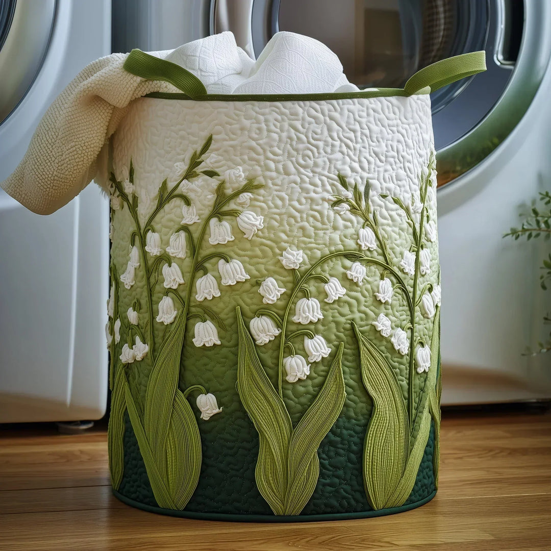 Lily of the Valley Laundry Basket – Quilted Collapsible Fabric Storage Hamper with Handles