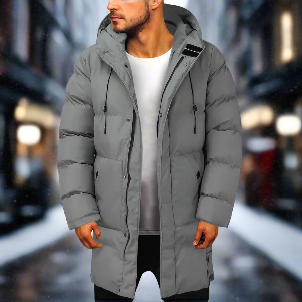 Pierce™ | Men's Hooded Longline Puffer Coat with Snap Placket