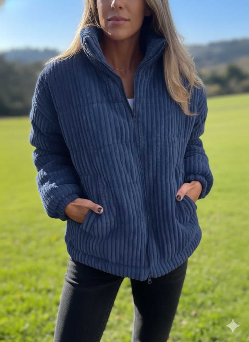 Zelie™ | Women's Ribbed Corduroy Zip Up Jacket with Stand Collar