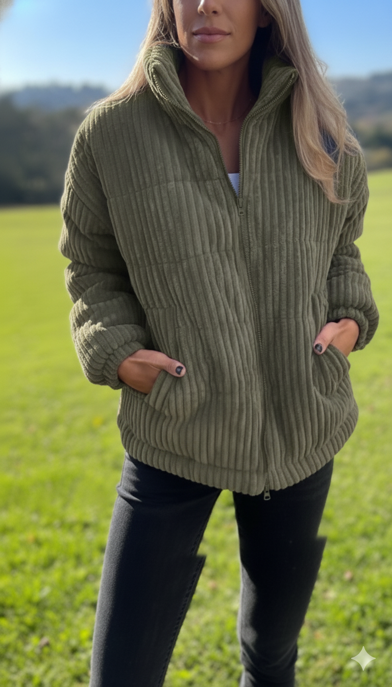 Zelie™ | Women's Ribbed Corduroy Zip Up Jacket with Stand Collar