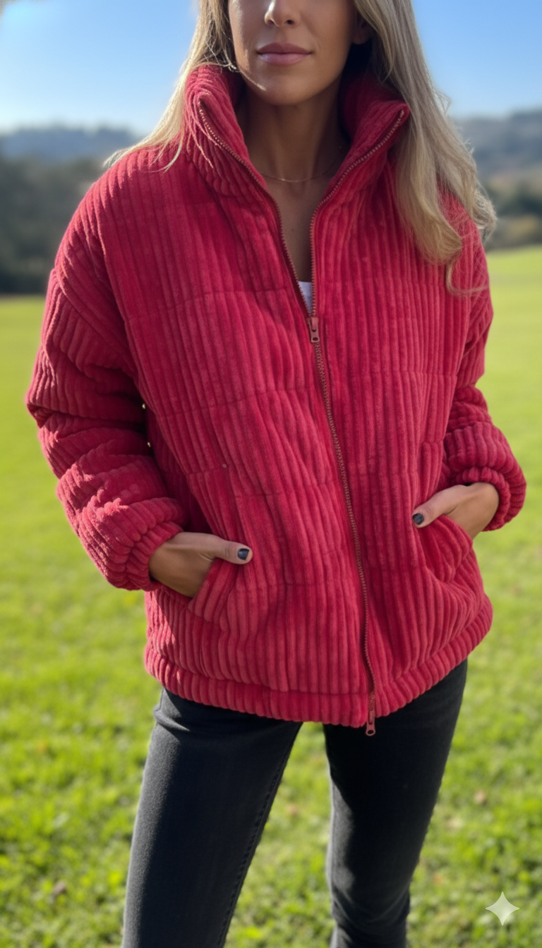 Zelie™ | Women's Ribbed Corduroy Zip Up Jacket with Stand Collar