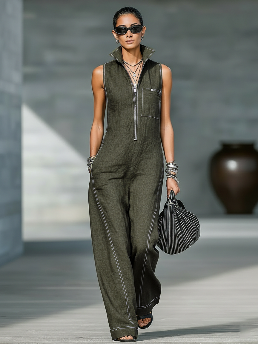 Women's Minimalist Sleeveless Overall with White Trim