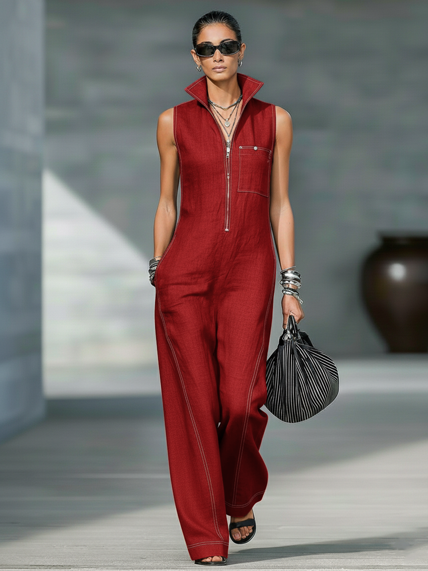 Women's Minimalist Sleeveless Overall with White Trim