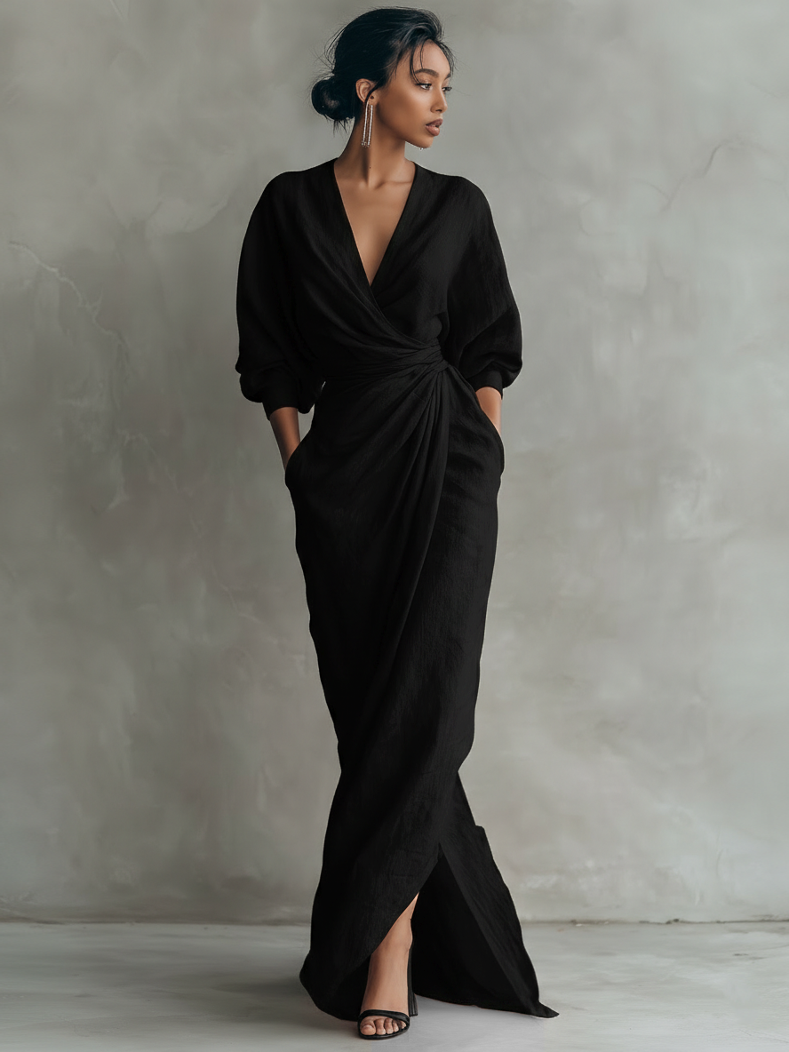 Yulia™ | Minimalistic Pink Maxi Dress with V-Neck