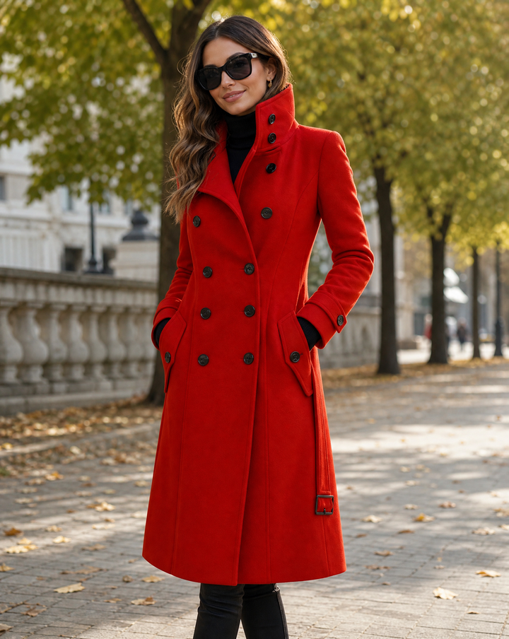 Ulyssa™ | Women's Double Breasted Long Stand Collar Coat with Belt