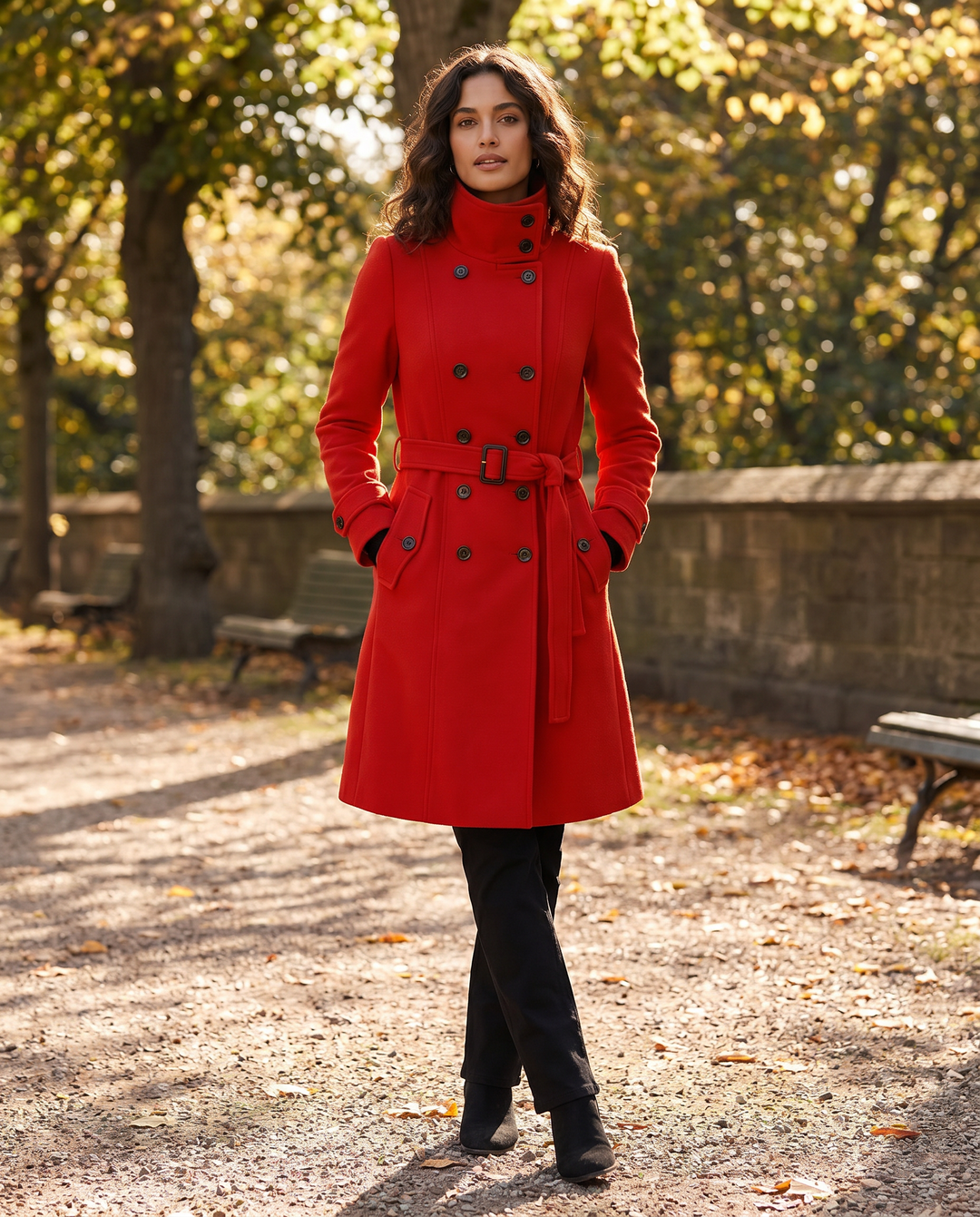 Ulyssa™ | Women's Double Breasted Long Stand Collar Coat with Belt