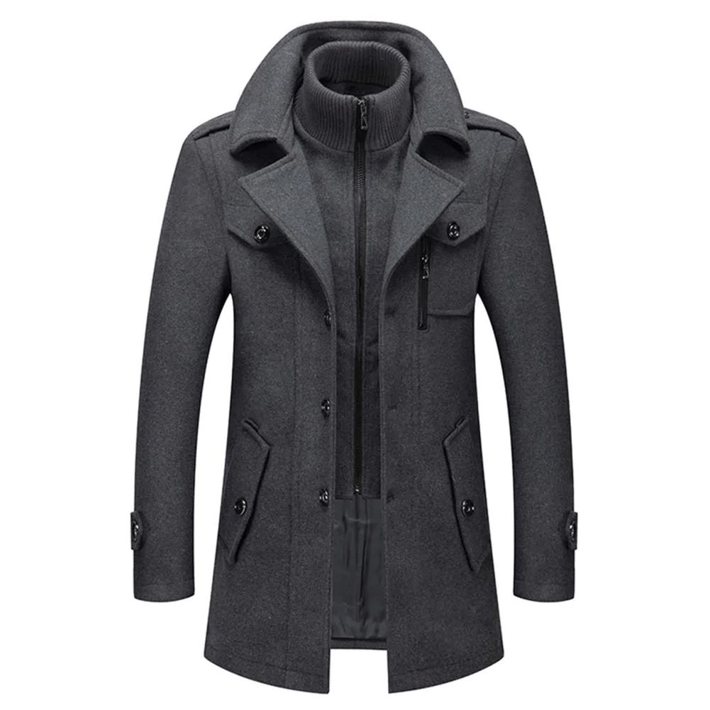 Walker™ | Men's Layered Overcoat with Zip-Up Knit Bib