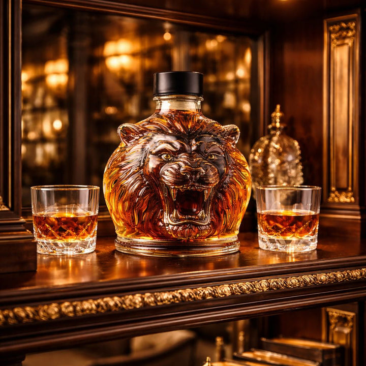 Lion Head Whisky Decanter in Sculpted Glass