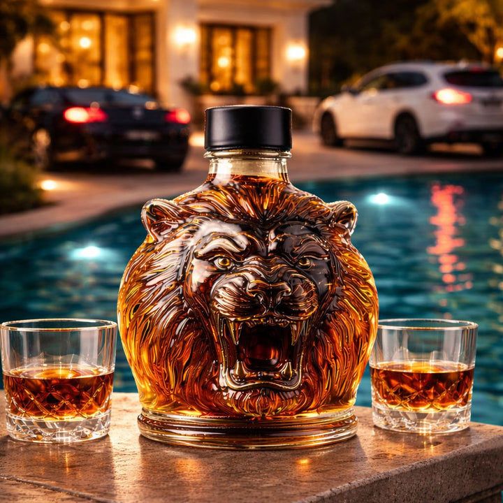 Lion Head Whisky Decanter in Sculpted Glass
