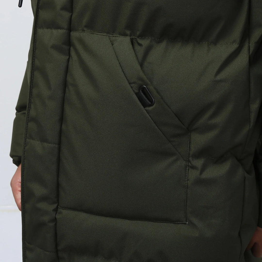 Pierce™ | Men's Hooded Longline Puffer Coat with Snap Placket