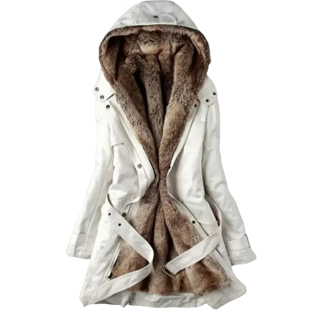 Ulla™ | Women's Faux Fur Lined Hooded Winter Coat with Belt