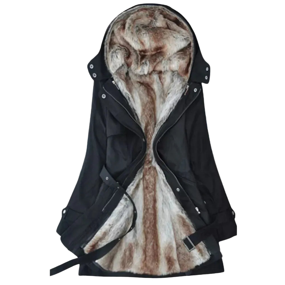 Ulla™ | Women's Faux Fur Lined Hooded Winter Coat with Belt