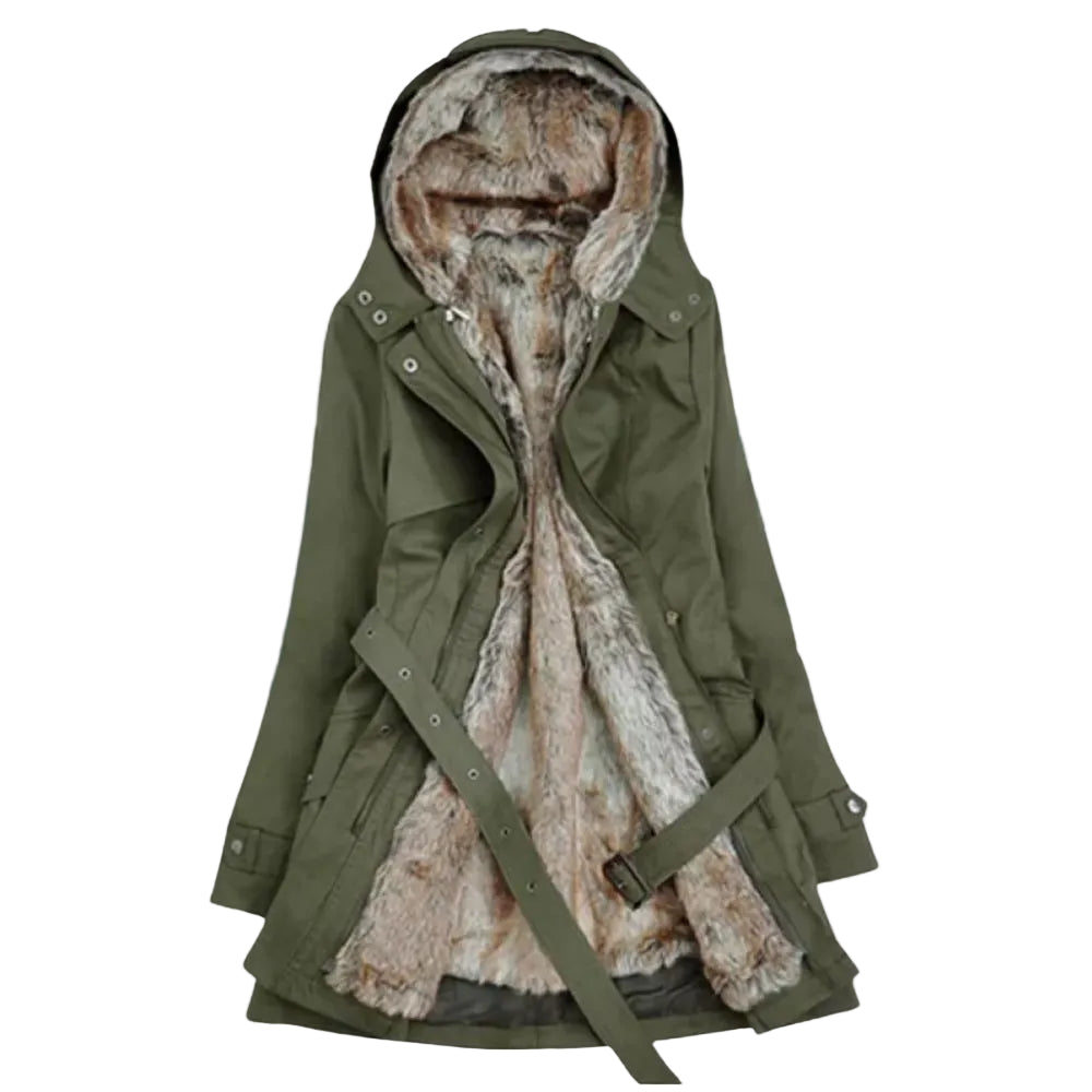 Ulla™ | Women's Faux Fur Lined Hooded Winter Coat with Belt