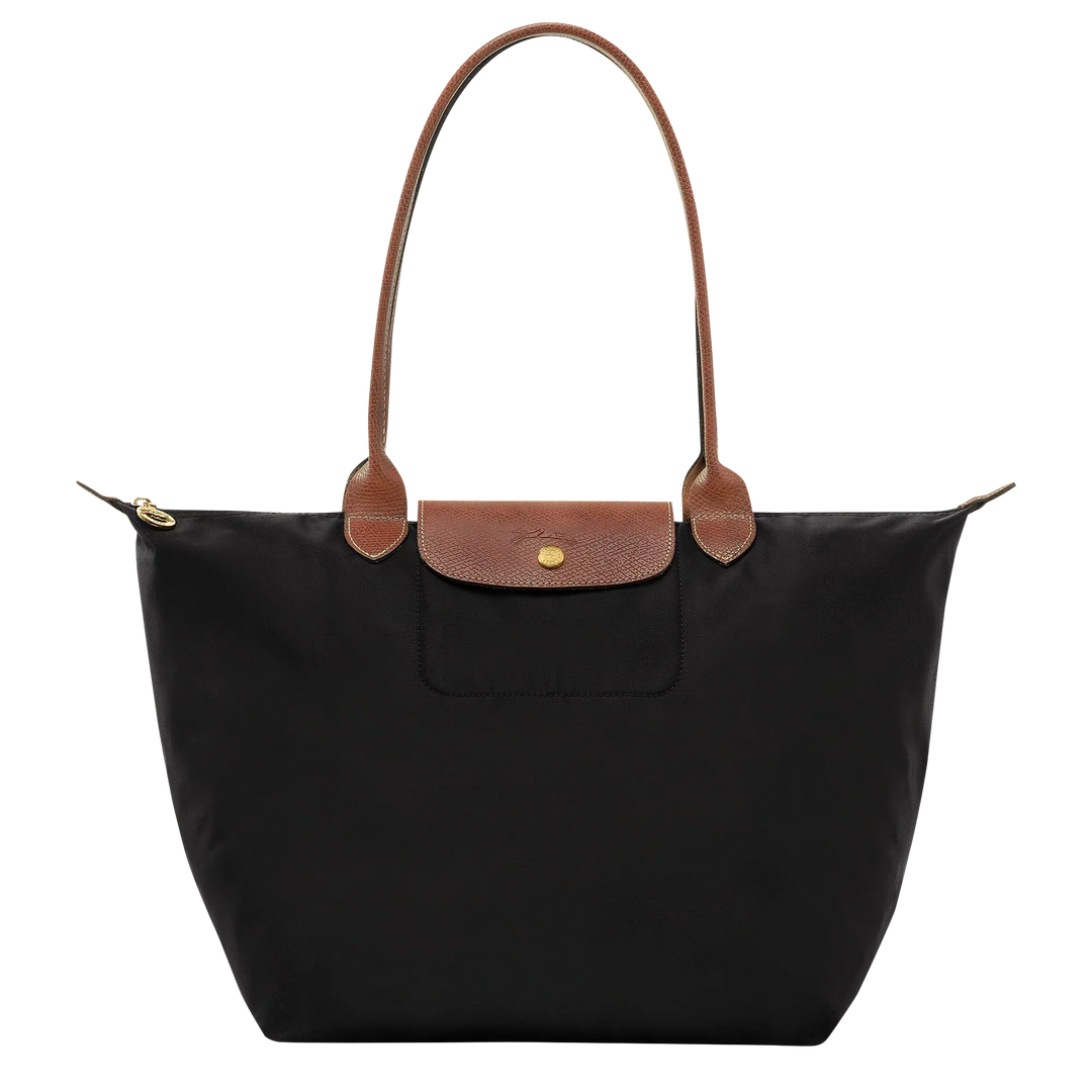 Solène™ | Foldable Nylon Shoulder Tote – Large Black