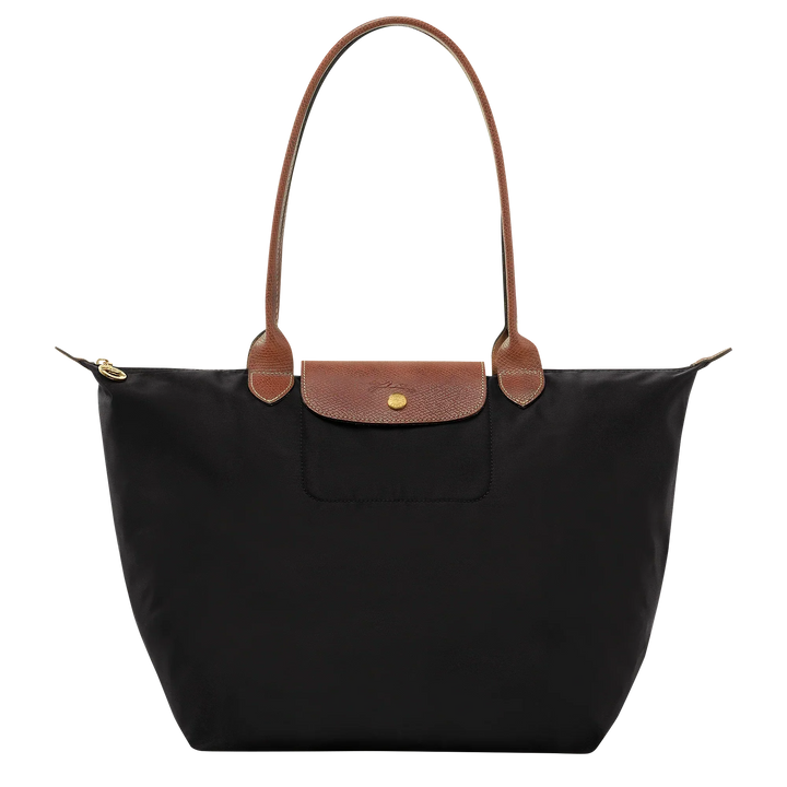 Solène™ | Foldable Nylon Shoulder Tote – Large Black