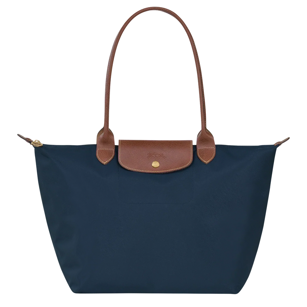 Solène™ | Foldable Nylon Shoulder Tote – Large Navy