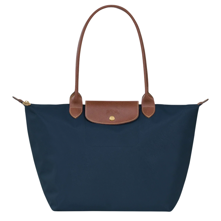 Solène™ | Foldable Nylon Shoulder Tote – Large Navy