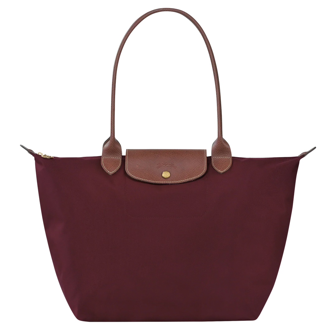 Solène™ | Foldable Nylon Shoulder Tote – Large Burgundy