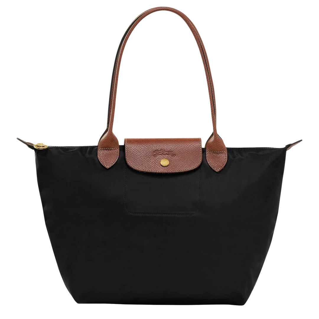 Solène™ | Foldable Nylon Shoulder Tote – Medium Black