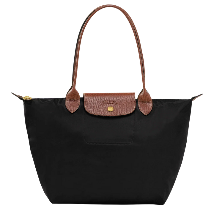 Solène™ | Foldable Nylon Shoulder Tote – Medium Black