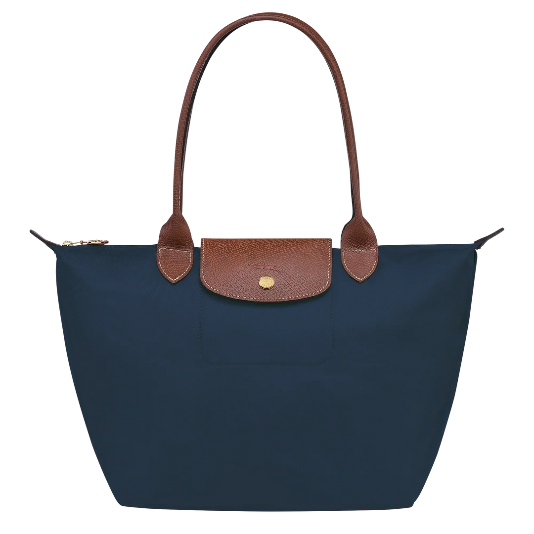 Solène™ | Foldable Nylon Shoulder Tote – Medium Navy