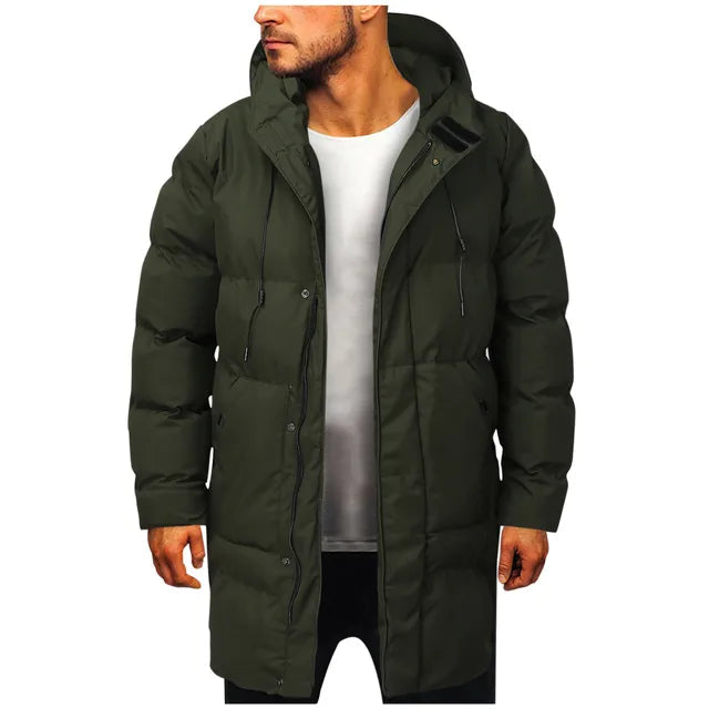 Pierce™ | Men's Hooded Longline Puffer Coat with Snap Placket