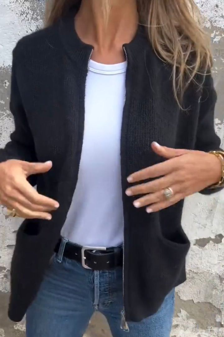 Eglantina™ | Women's Zip Up Ribbed Knit Cardigan with Pockets