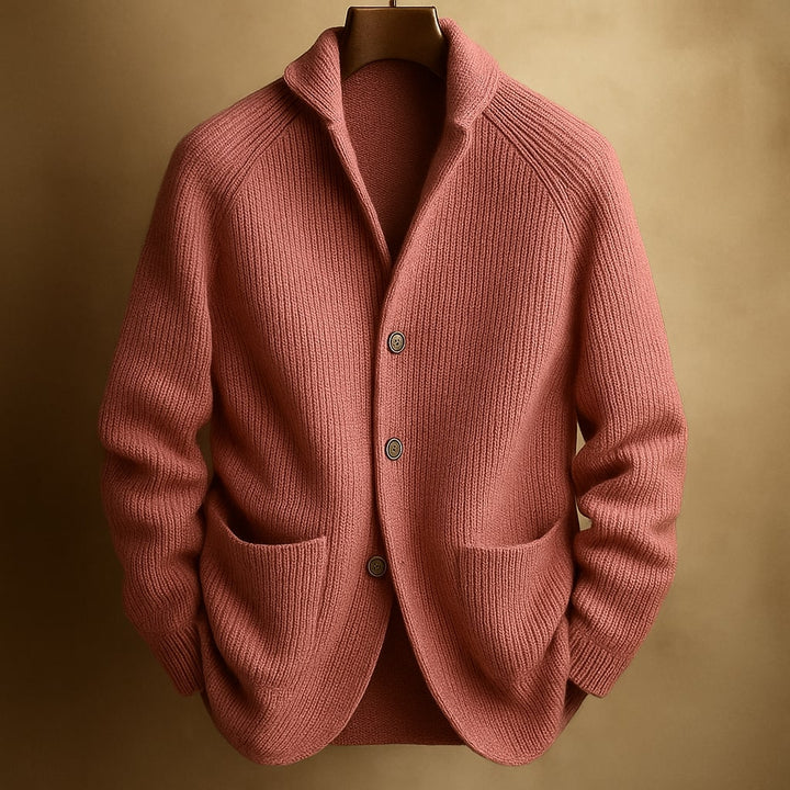 Violaine™ | Women's Textured Knit Cardigan with Notch Collar and Patch Pockets