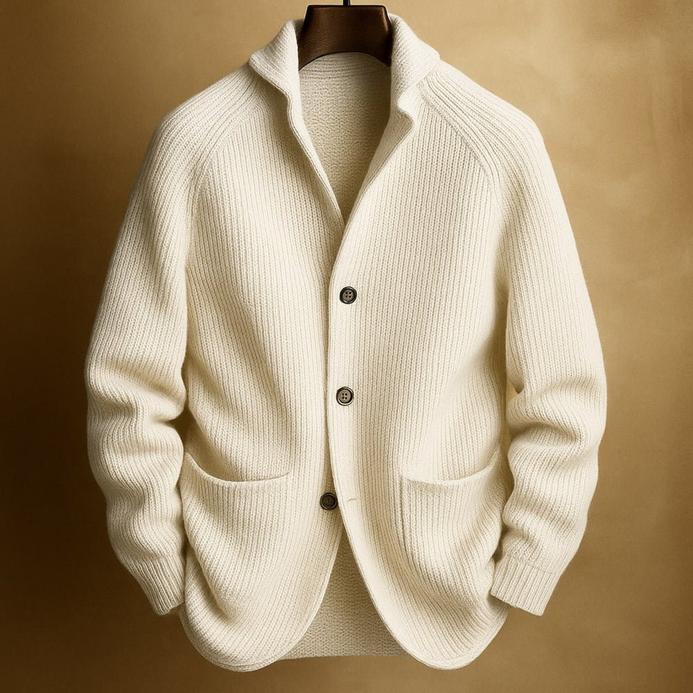 Violaine™ | Women's Textured Knit Cardigan with Notch Collar and Patch Pockets