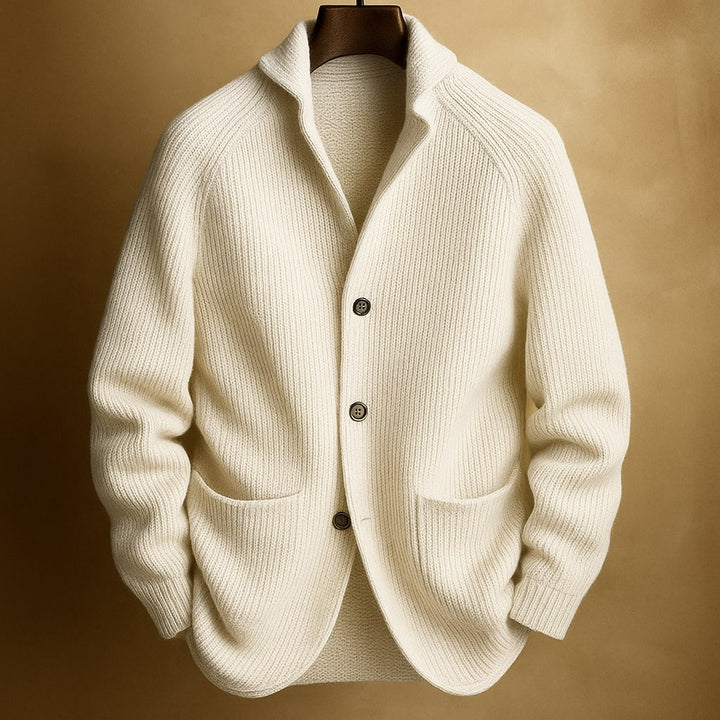 Violaine™ | Women's Textured Knit Cardigan with Notch Collar and Patch Pockets