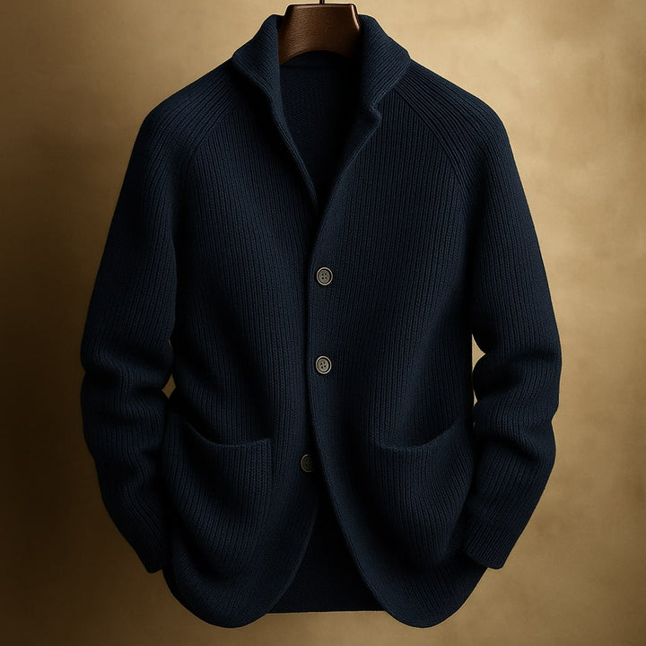 Violaine™ | Women's Textured Knit Cardigan with Notch Collar and Patch Pockets