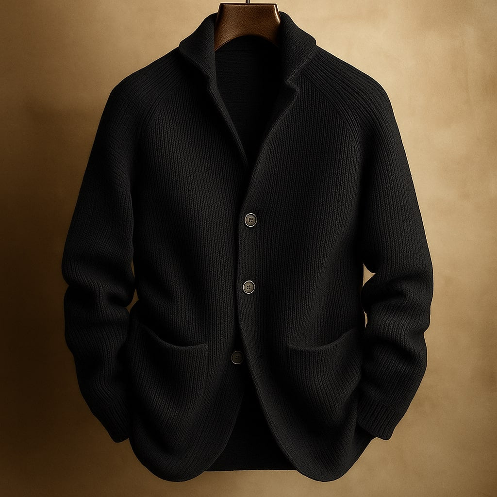 Violaine™ | Women's Textured Knit Cardigan with Notch Collar and Patch Pockets