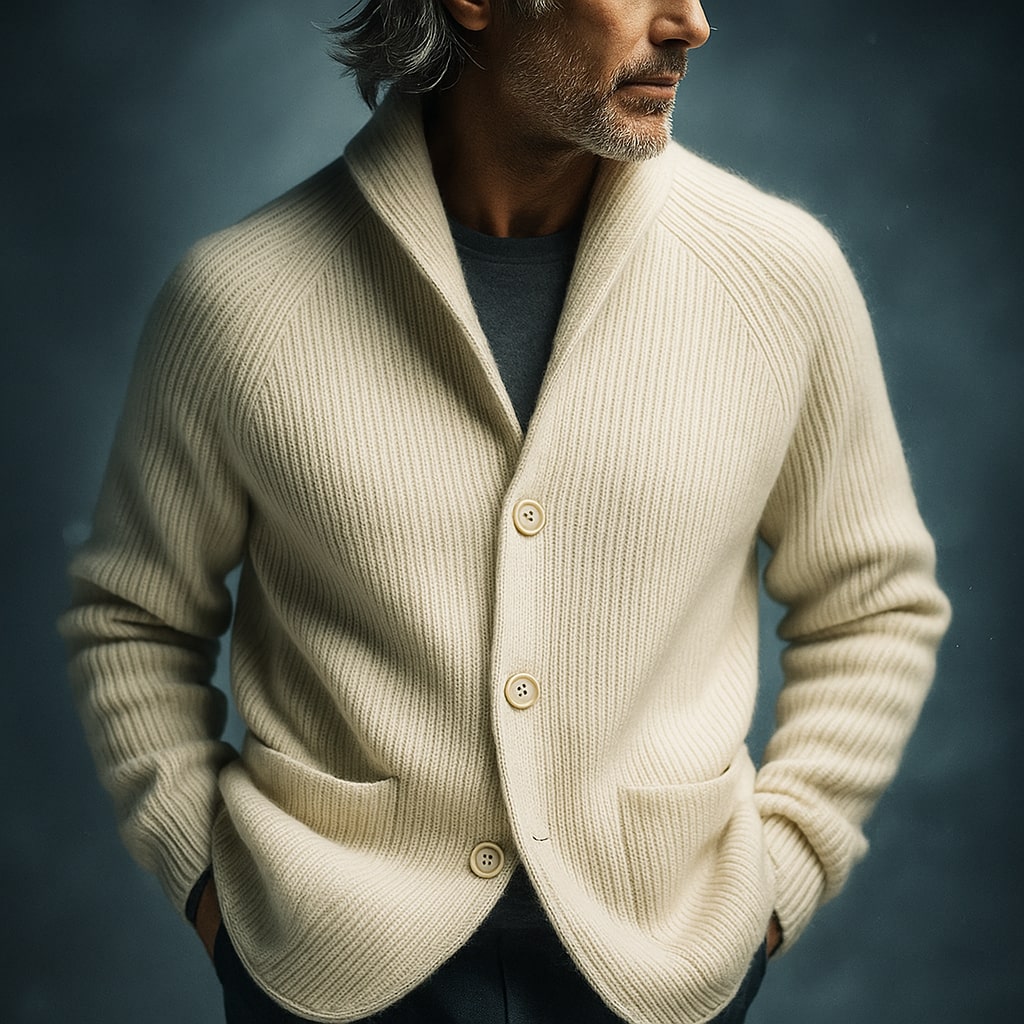 Violaine™ | Women's Textured Knit Cardigan with Notch Collar and Patch Pockets