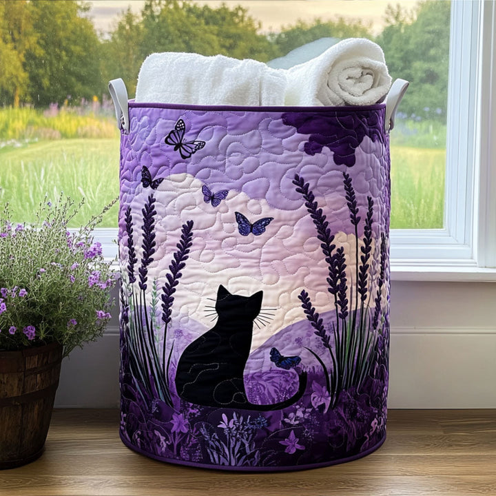 Folk Art Cats Laundry Basket – Quilted Collapsible Fabric Storage Hamper with Handles