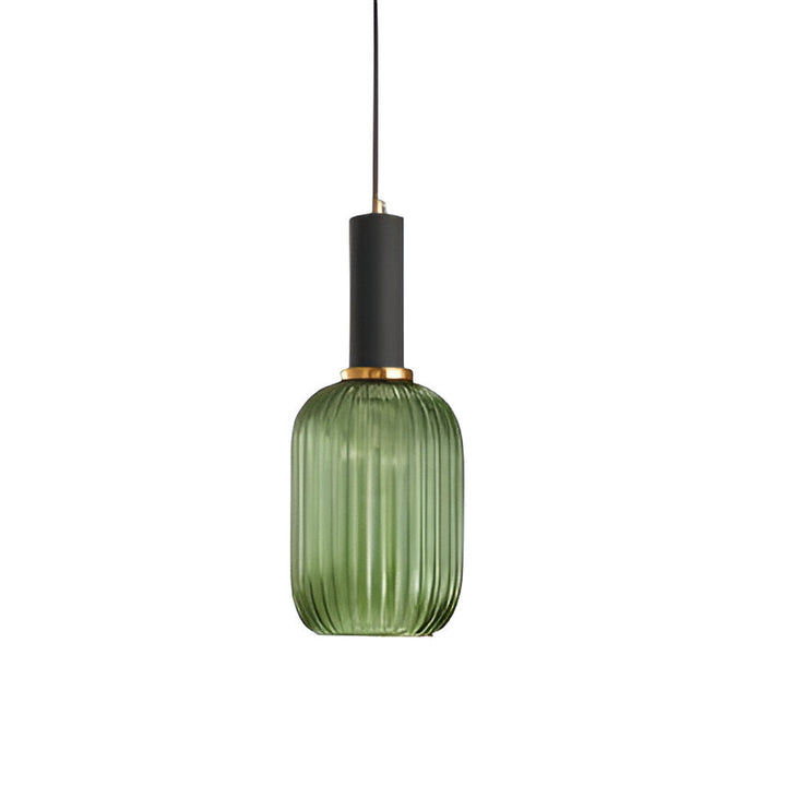Ribbed Glass Pendant Light with Metal Tube Fitting — view 10