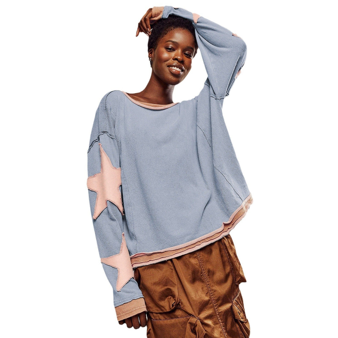 Dorianne™ | Women's Oversized Striped Sweatshirt with Star Appliqués