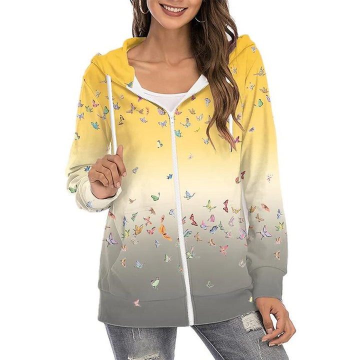 Maelis™ | Women's Butterfly Print Gradient Zip Up Hoodie