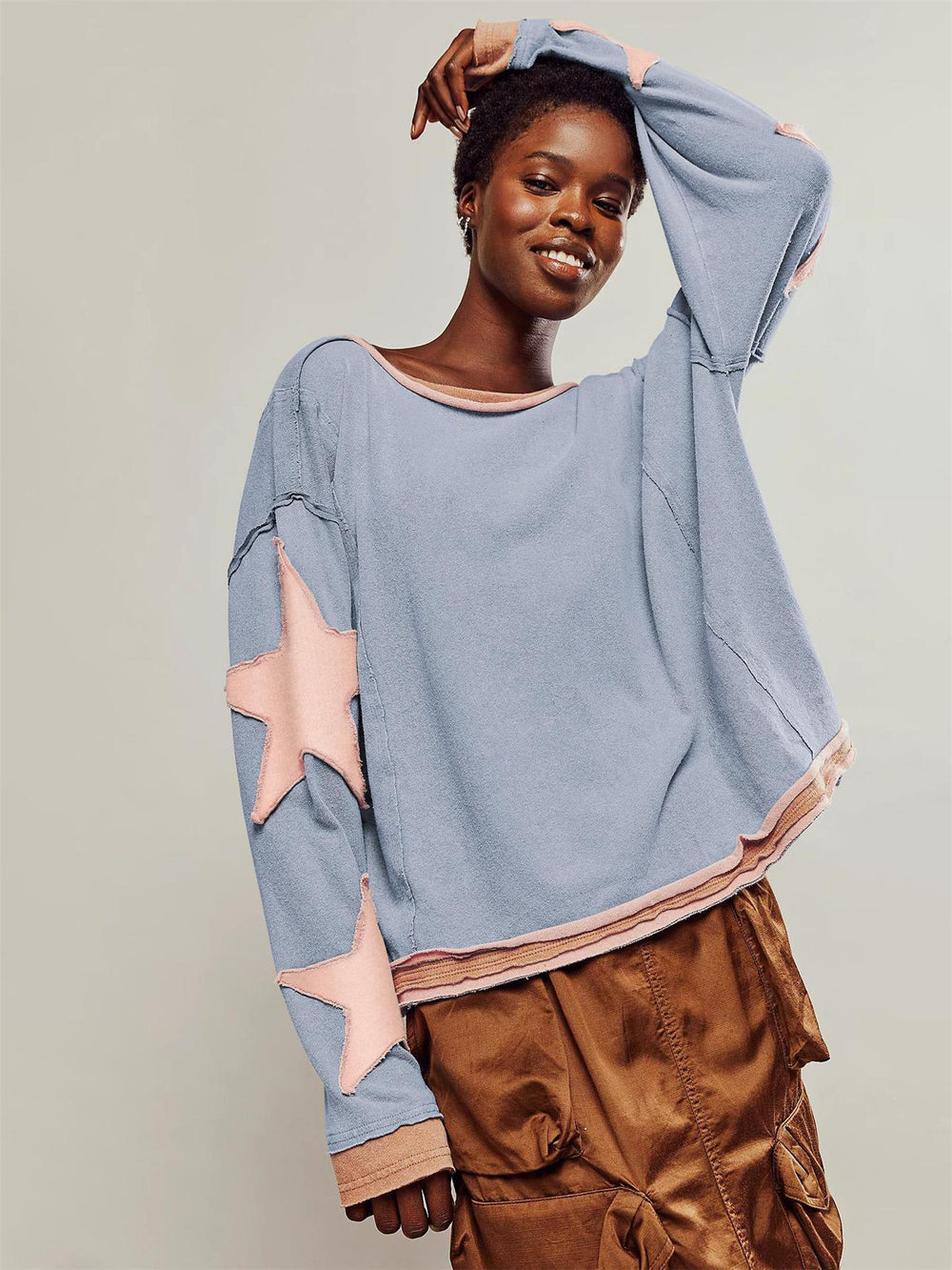 Dorianne™ | Women's Oversized Striped Sweatshirt with Star Appliqués