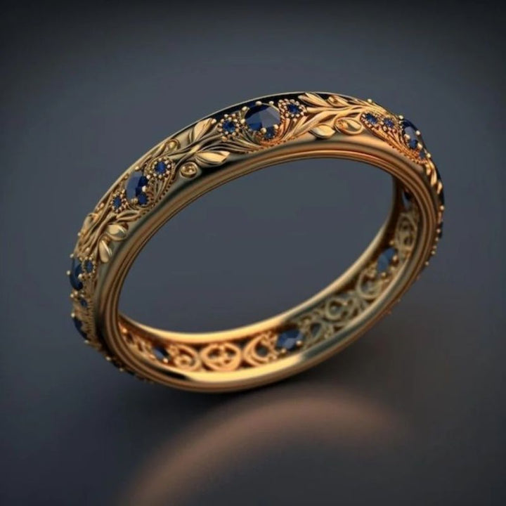 Orianne™ | Women's Vintage Filigree Band Ring with Dark Stones
