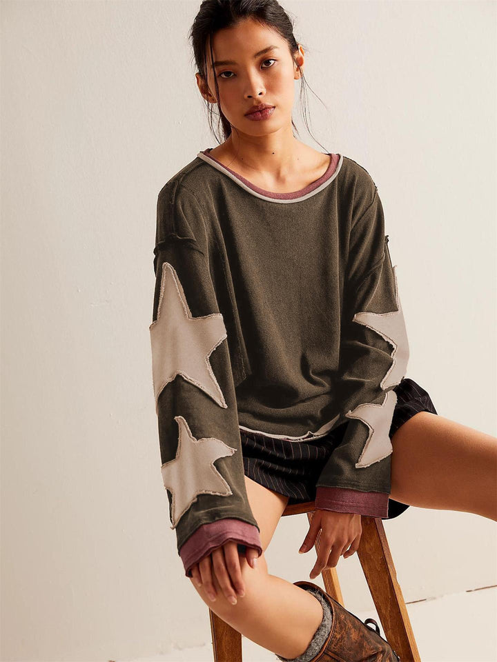 Dorianne™ | Women's Oversized Striped Sweatshirt with Star Appliqués