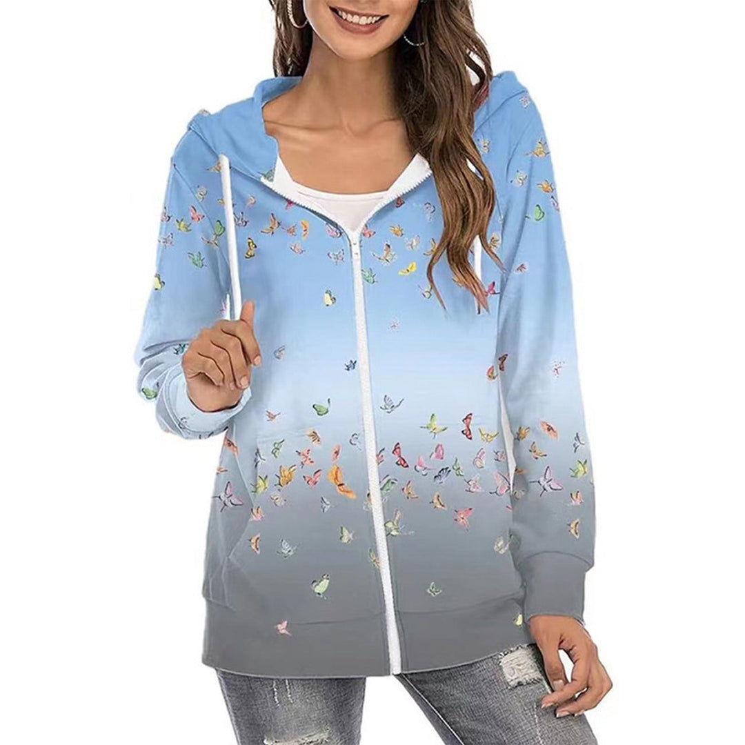 Maelis™ | Women's Butterfly Print Gradient Zip Up Hoodie