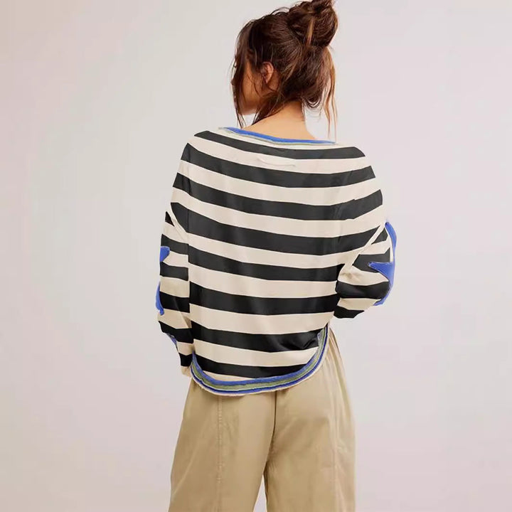 Dorianne™ | Women's Oversized Striped Sweatshirt with Star Appliqués