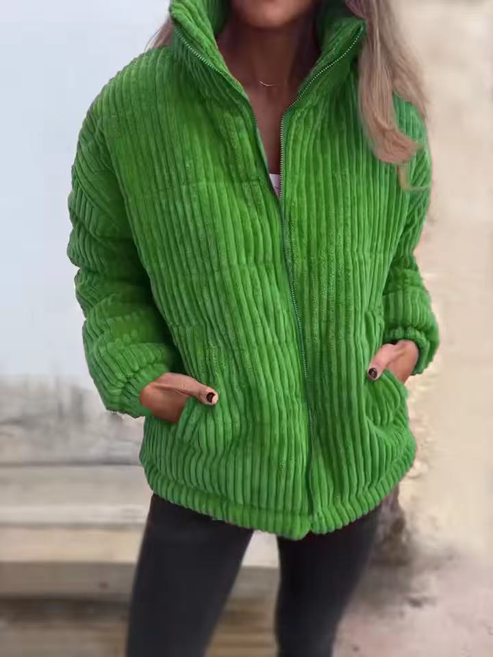 Zelie™ | Women's Ribbed Corduroy Zip Up Jacket with Stand Collar