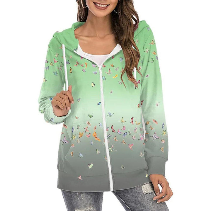 Maelis™ | Women's Butterfly Print Gradient Zip Up Hoodie
