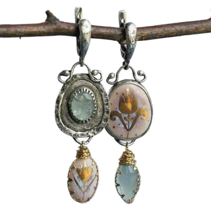 Servane™ | Women's Vintage Cameo Drop Earrings with Teardrop Stones