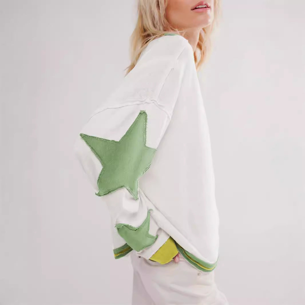 Dorianne™ | Women's Oversized Striped Sweatshirt with Star Appliqués