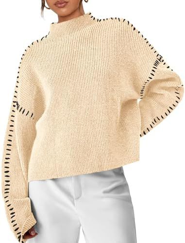 Editha™ | Women's Cropped Mock Neck Ribbed Sweater with Whipstitch