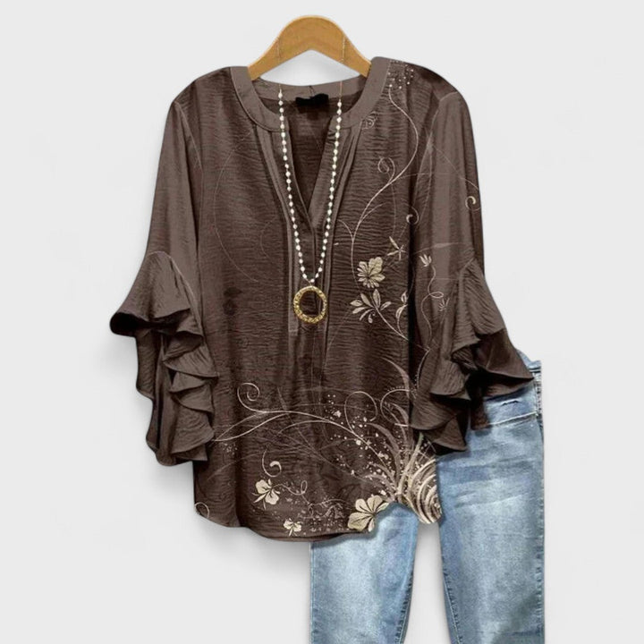 Cordelia™ | Women’s Printed Blouse with Ruffled Sleeves